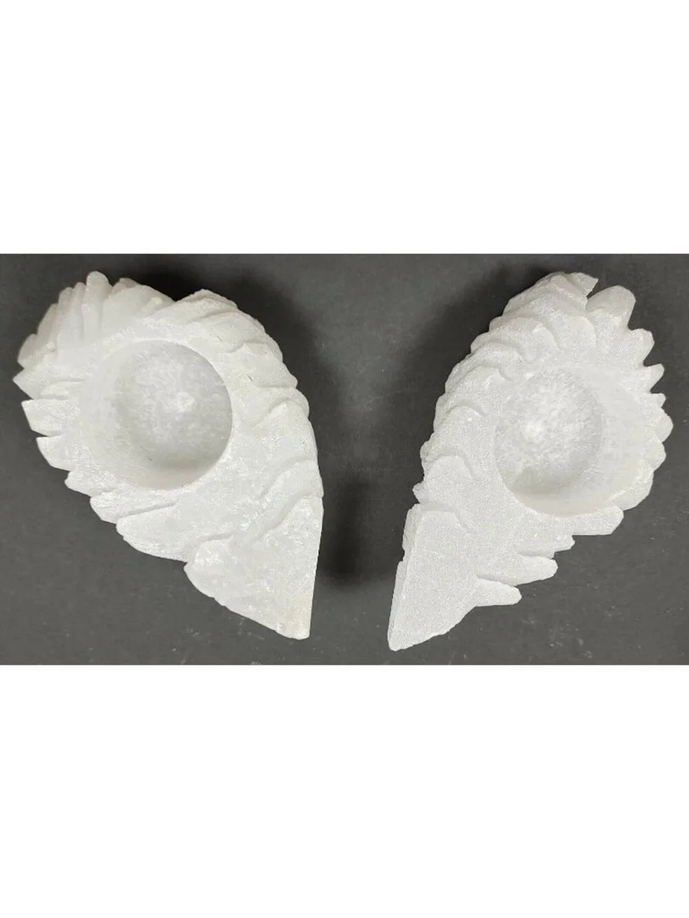 Carved Selenite Leaf Shaped Tea Light Candle Holders Set 2 White Crystal Accent